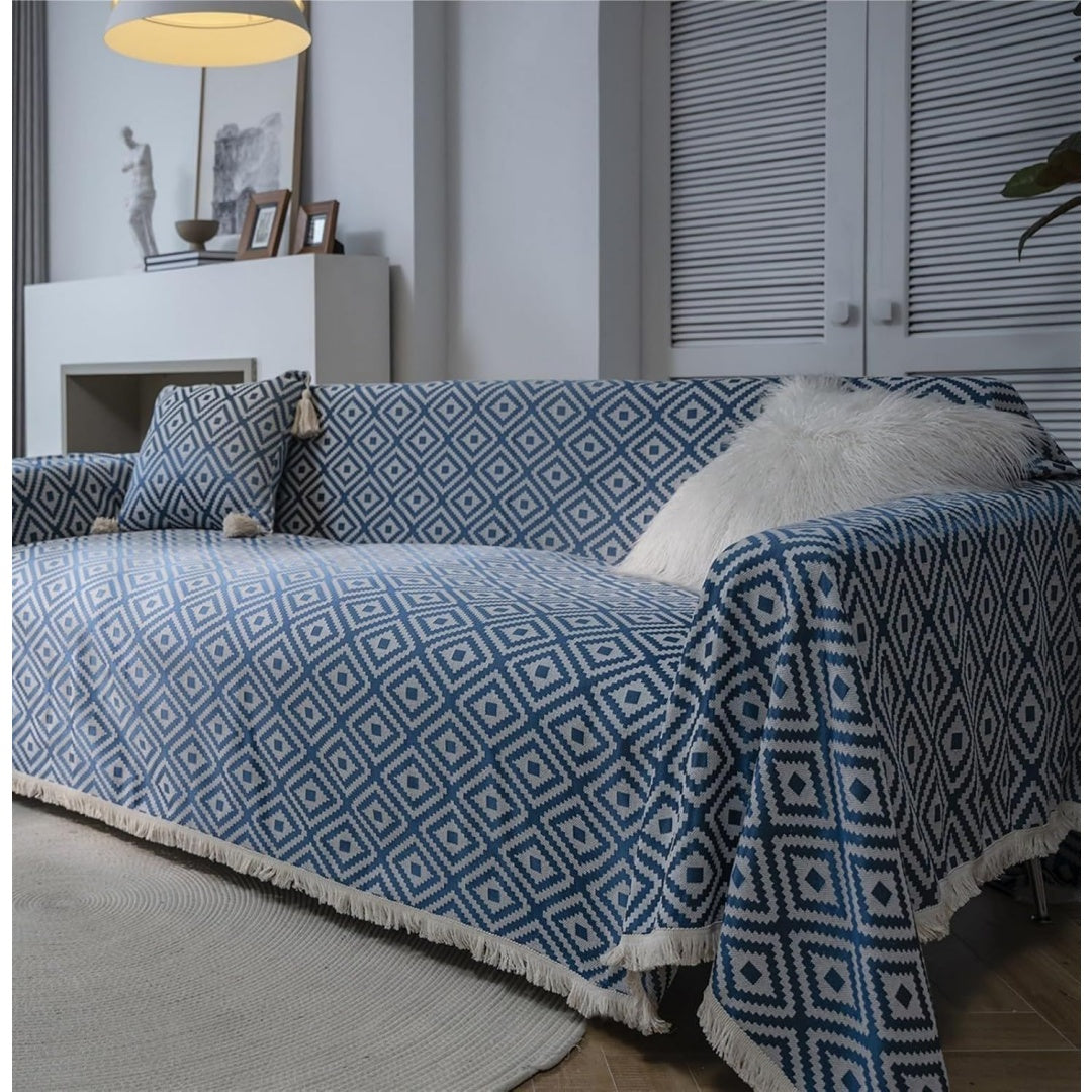 Divano confortevole Copridivano Copridivano Jacquard Copridivano Geometrico blu