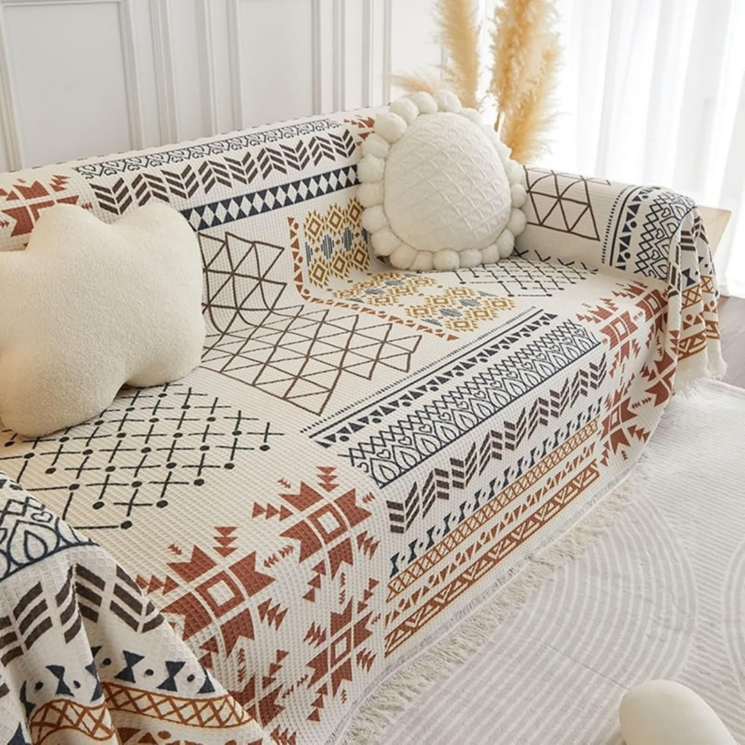 Divano da soggiorno AMDXD Copridivano stile bohemien, nappa, beige
