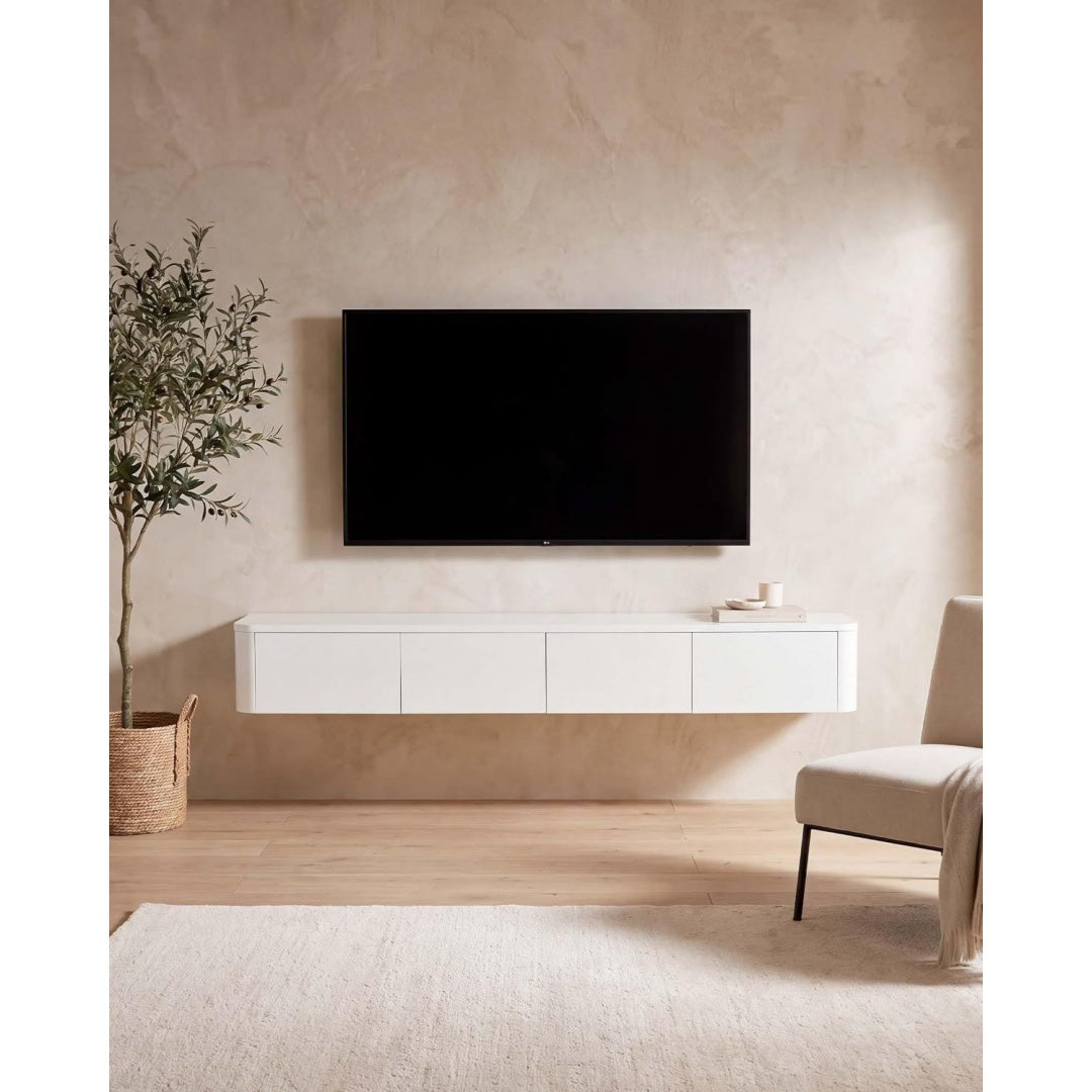 Mobile audiovisivo con illuminazione LED in MDF bianco